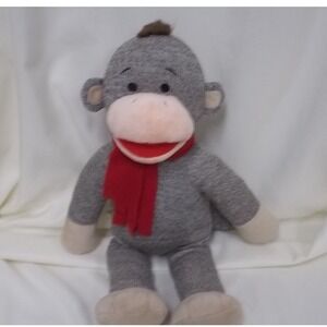 Build a Bear Sock Monkey Plush Stuffed Animal Grey Red Scarf Classic